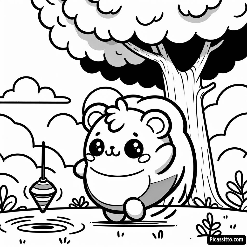 Pagina da Colorare di Pikachu: Giocando con un Topo Sotto un Albero