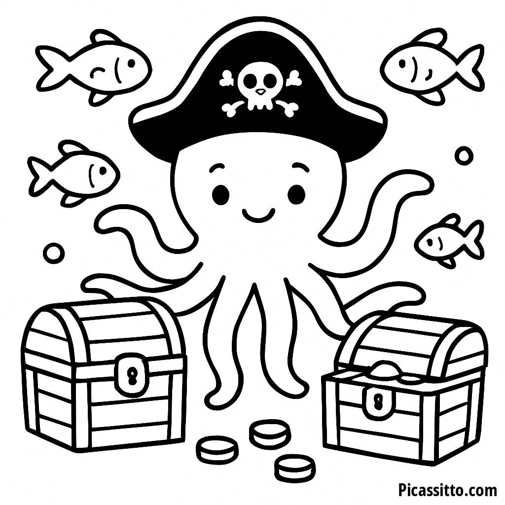 Pagina da Colorare dell'Octopus Pirata