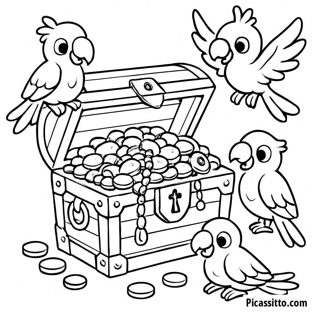 Página para Colorear del Cofre del Tesoro Pirata