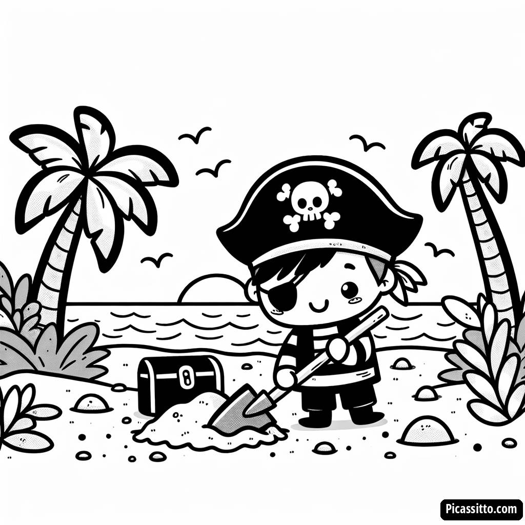 Раскраска Пирата, Ищущего Сокровища