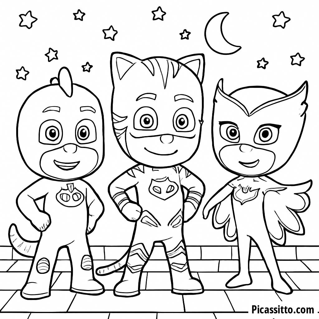 Página para Colorear de PJ Masks - ¡Héroes Listos para la Aventura!