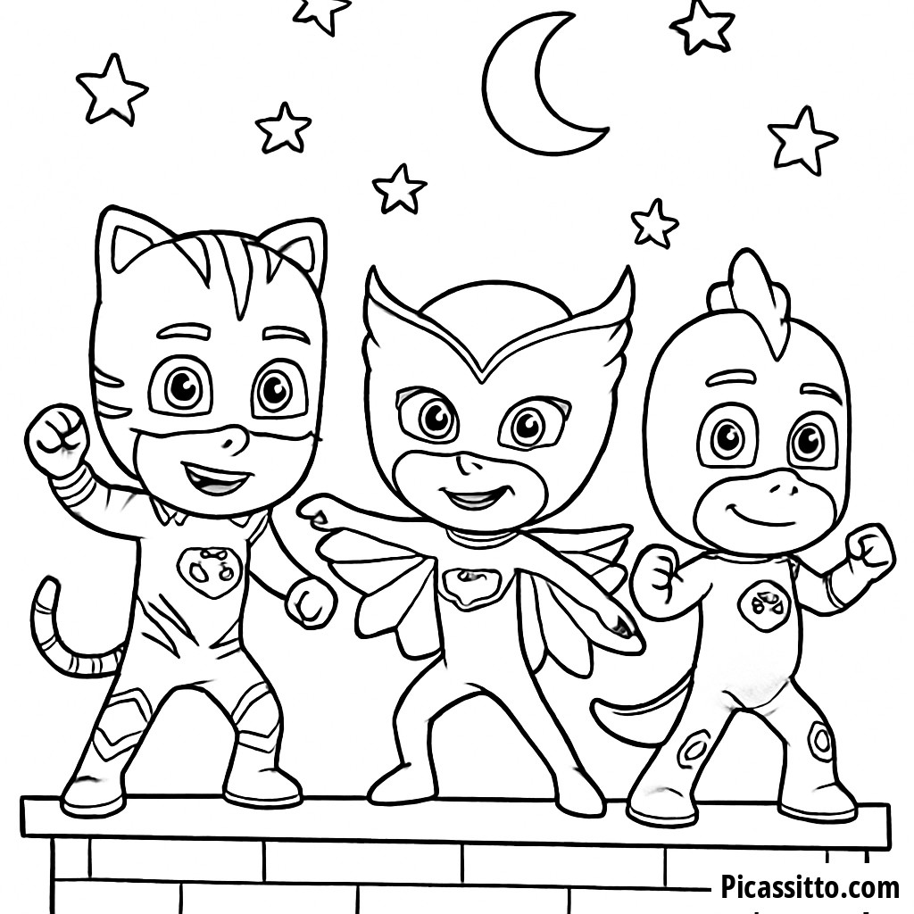 PJ Masks Rooftop Adventure Coloring Page