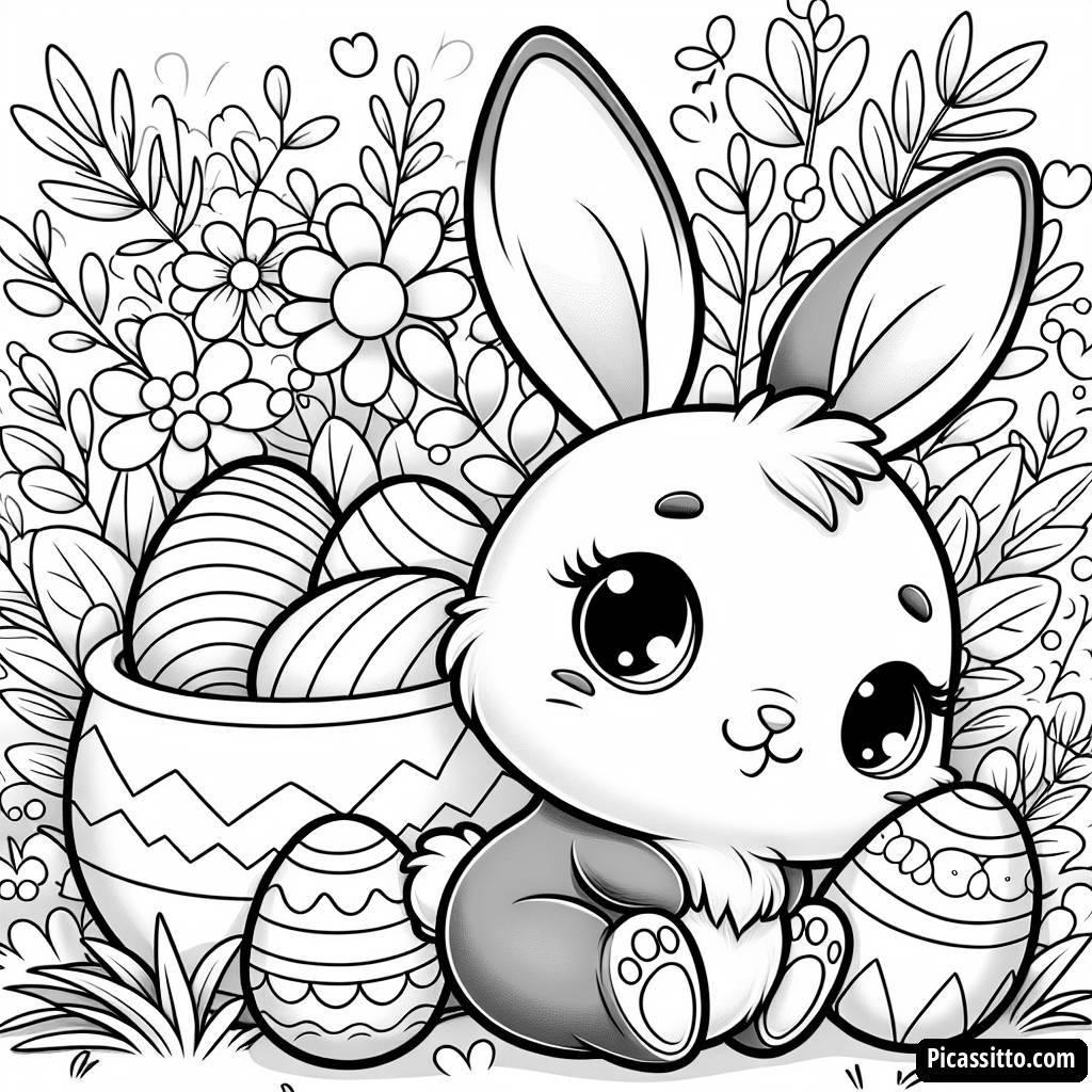 Pagina da Colorare con Coniglietto Giocoso per Pasqua