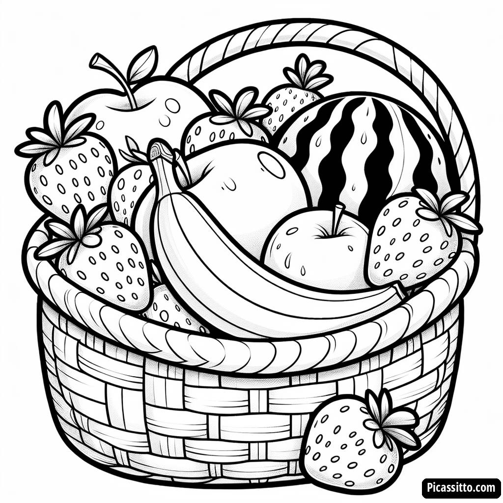 Verspielte Obstkorb Ausmalbild