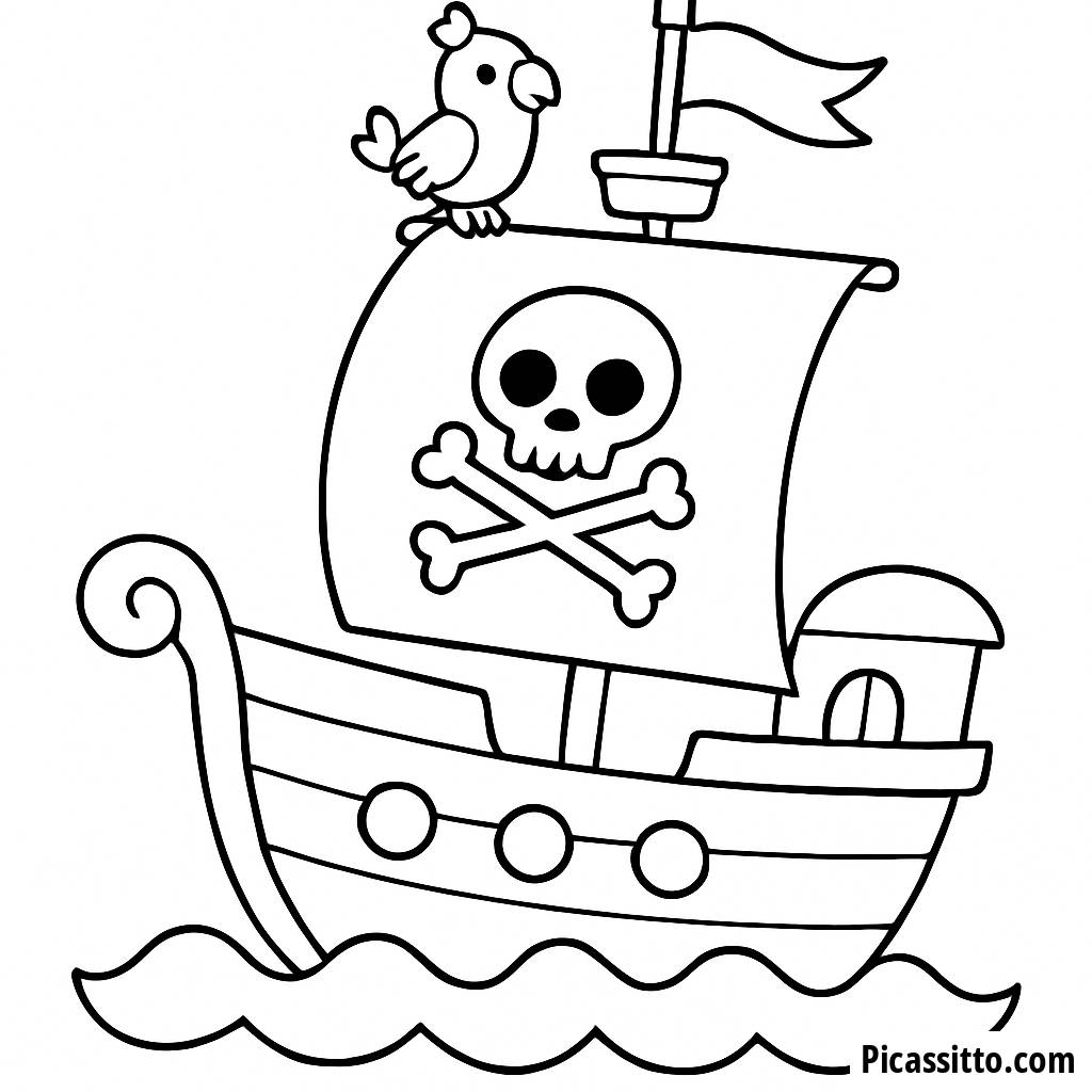 Pagina da Colorare della Nave Pirata Giocherellona