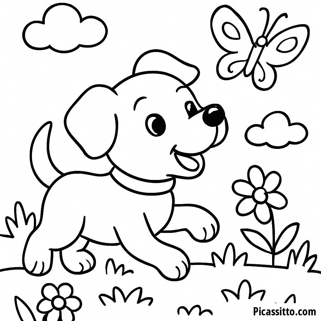 Playful Puppy Chasing a Butterfly Coloring Page