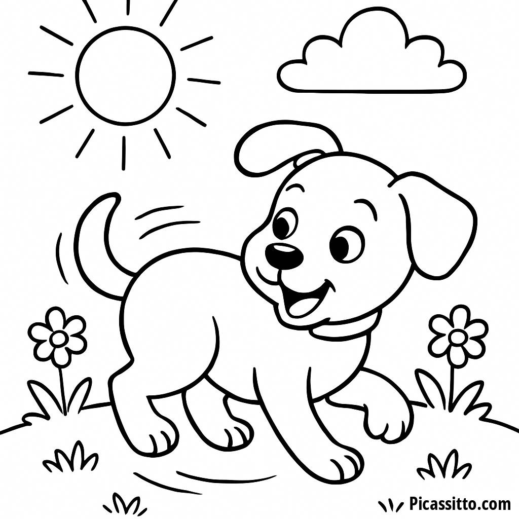 Pagina da Colorare di un Cucciolo Giocoso che Insegue la Sua Coda