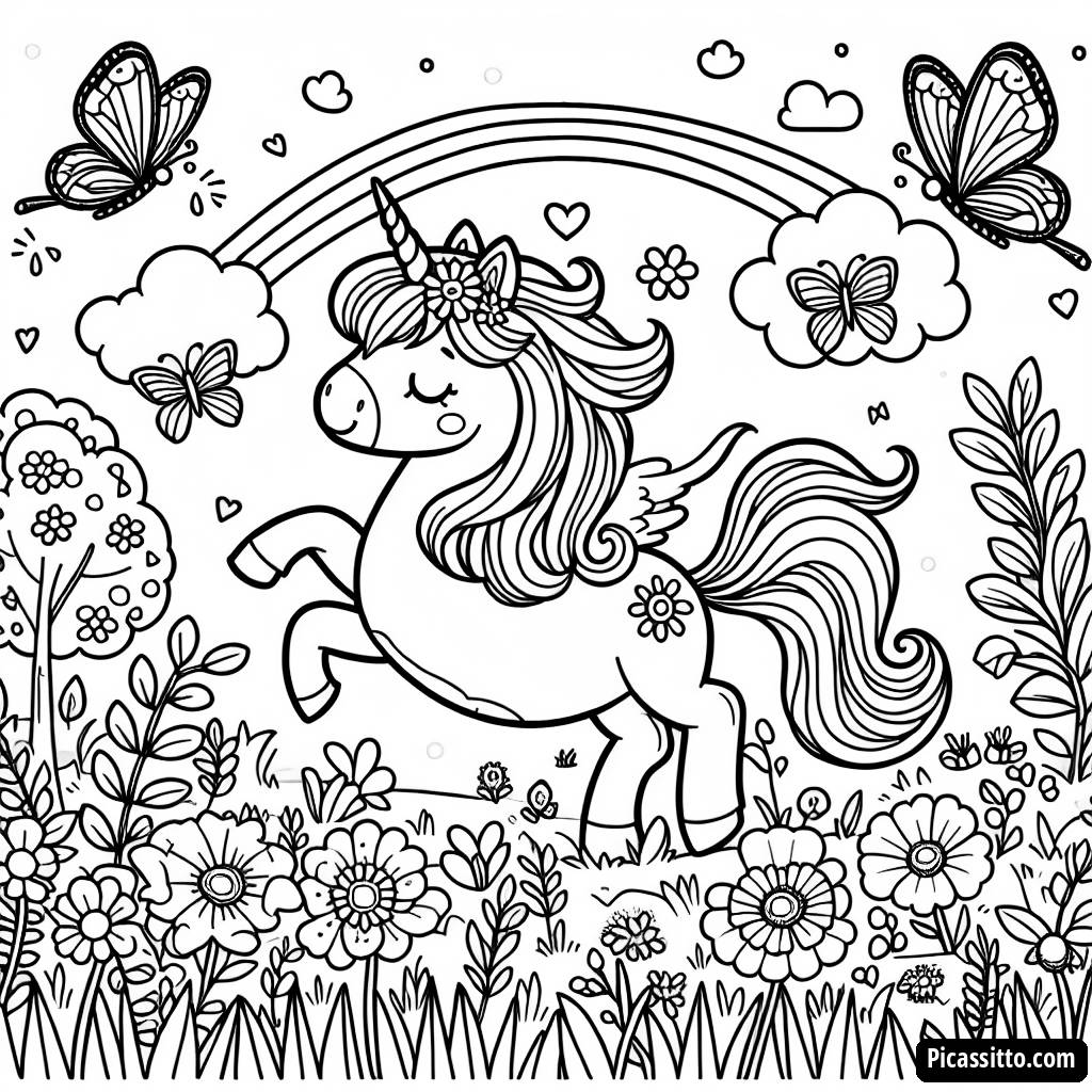 Pagina da Colorare di Unicorno Giocoso