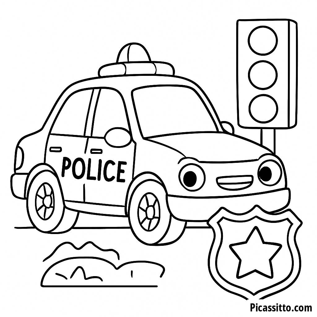 Página para Colorir de Carro de Polícia: Diversão com Insígnia e Semáforo!