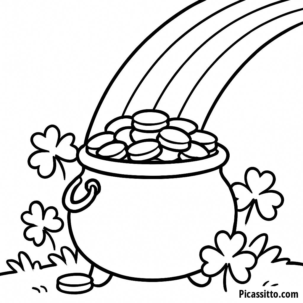 Page à Colorier: Un Pot d'Or au Bout de l'Arc-en-Ciel!