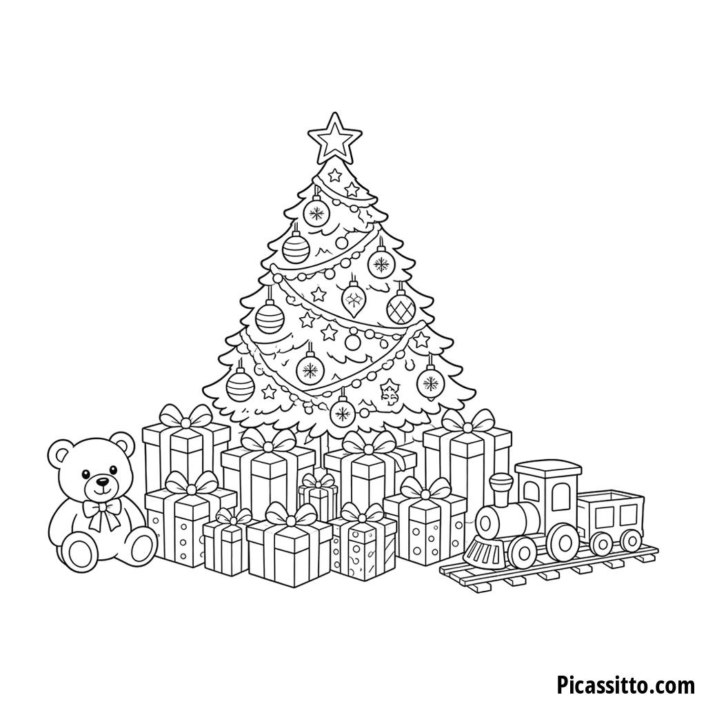 Presents under the Christmas Tree Coloring Page