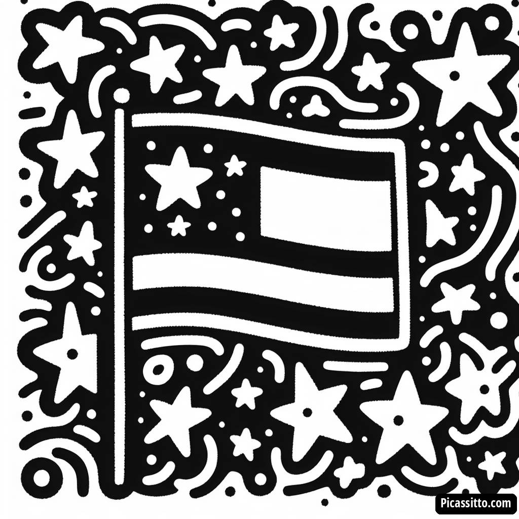 Printable Country Flag Coloring Page with Doodle Stars