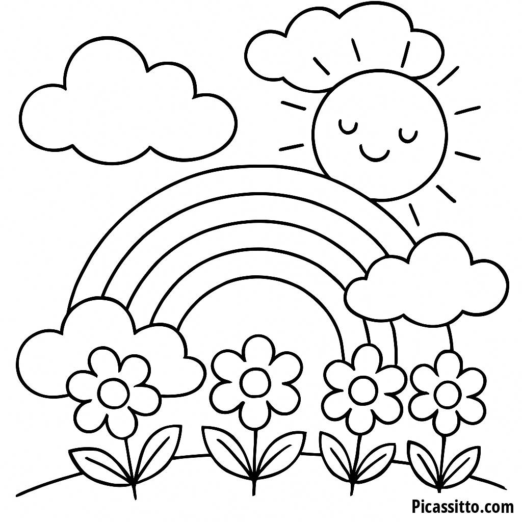 Página para Colorear del Arcoíris y Flores