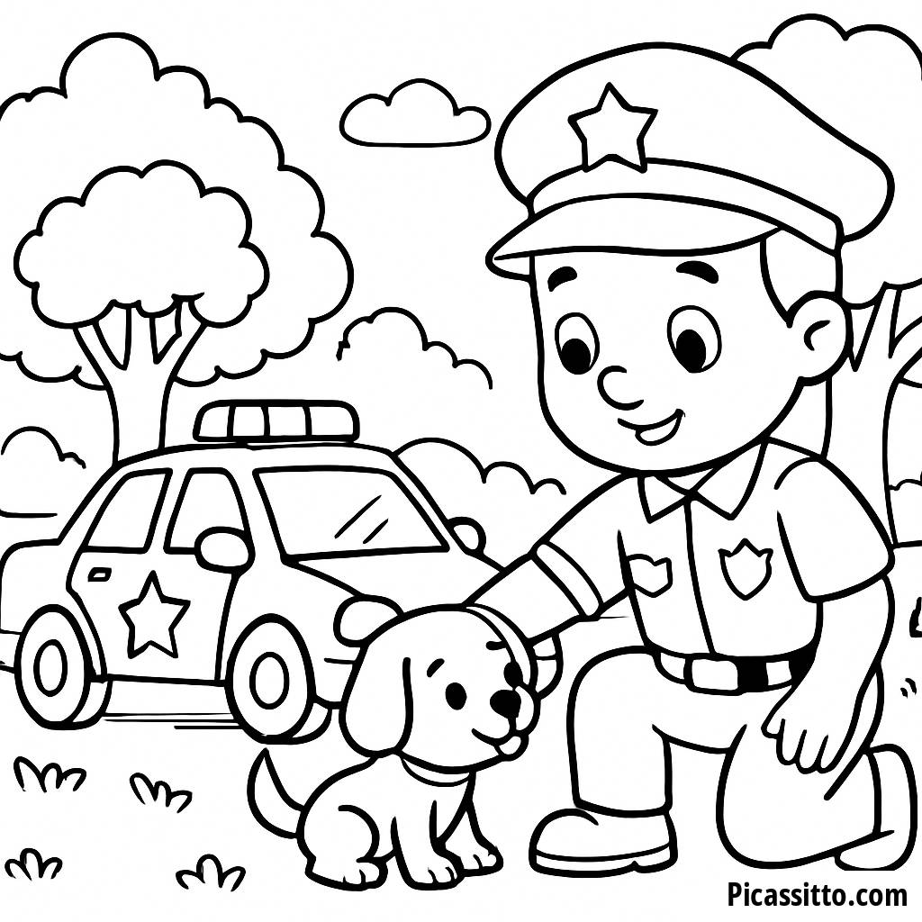 Раскраска: Полиция и Потерянный Щенок