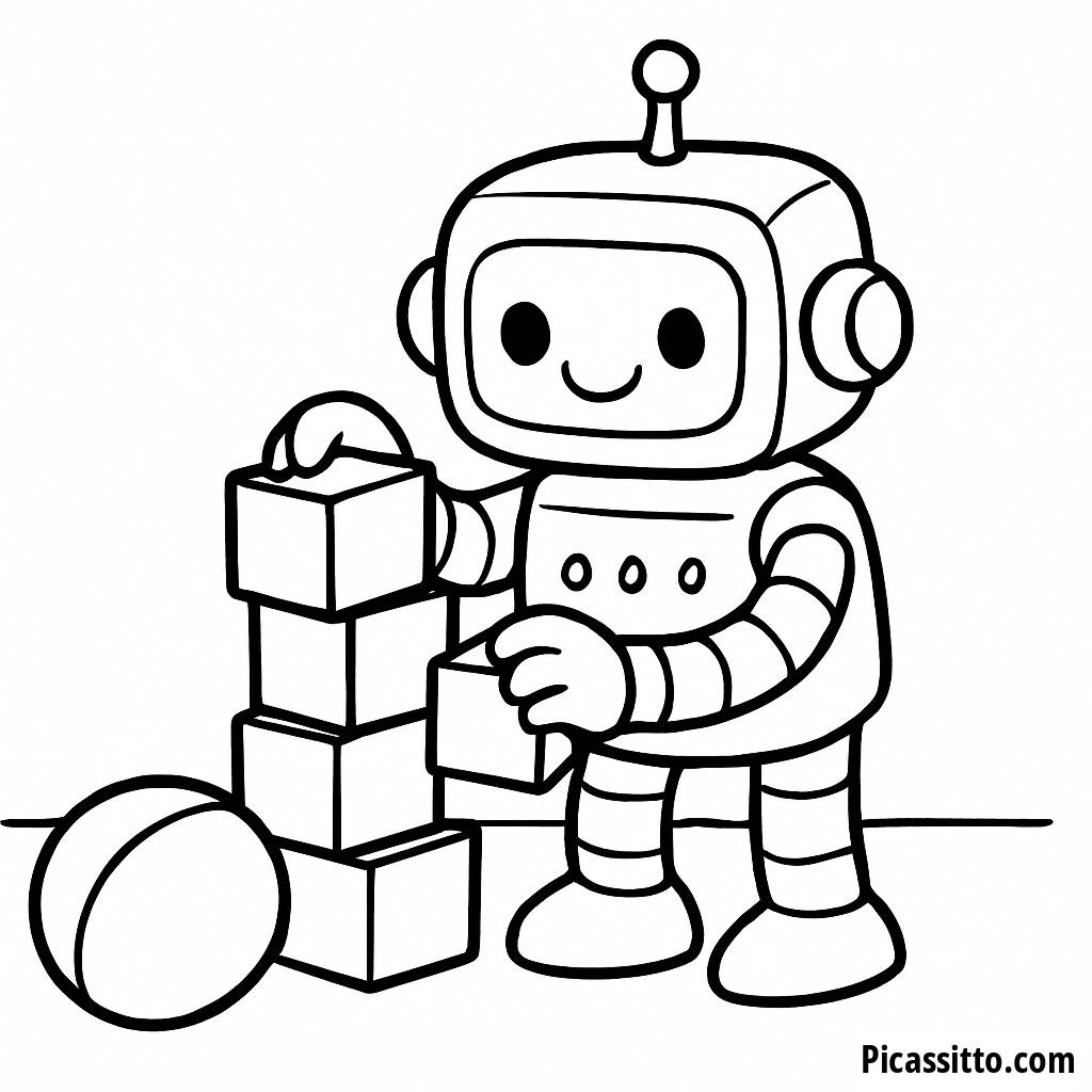 Pagina da Colorare del Robot che Costruisce Blocchi