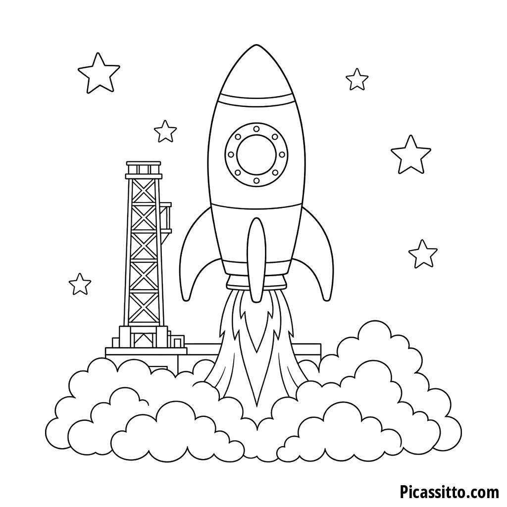 Ausmalbild Rakete startet von der Startrampe