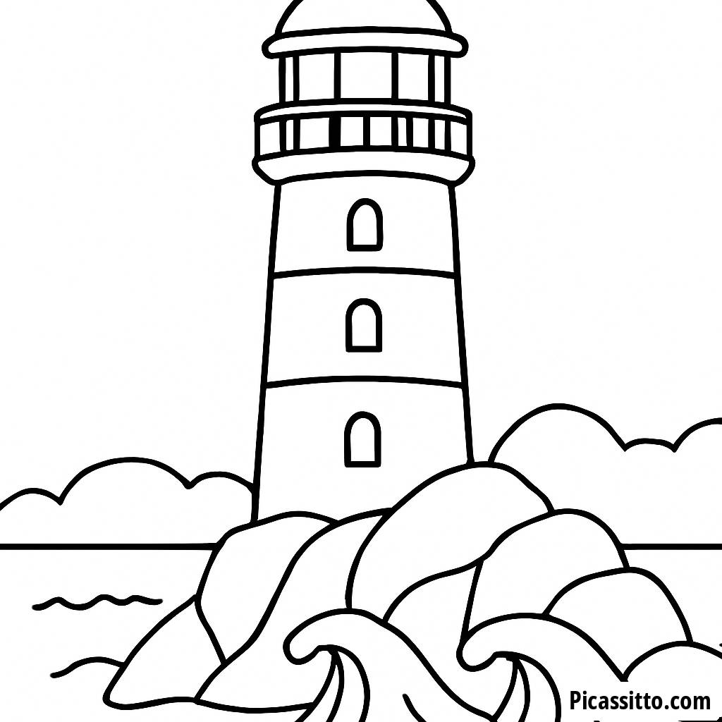 Página para Colorear del Faro en la Costa Rocosa