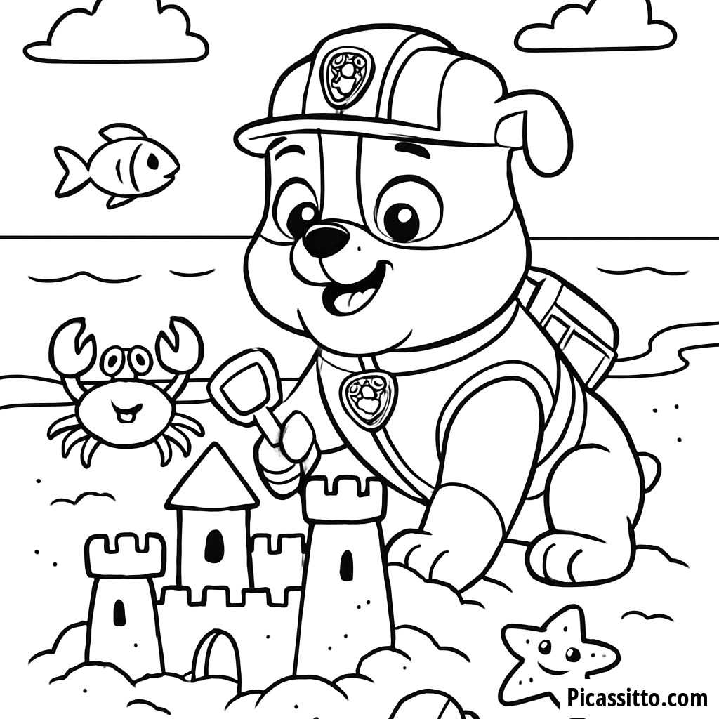 Página para Colorear: La Aventura de Rubble en el Castillo de Arena