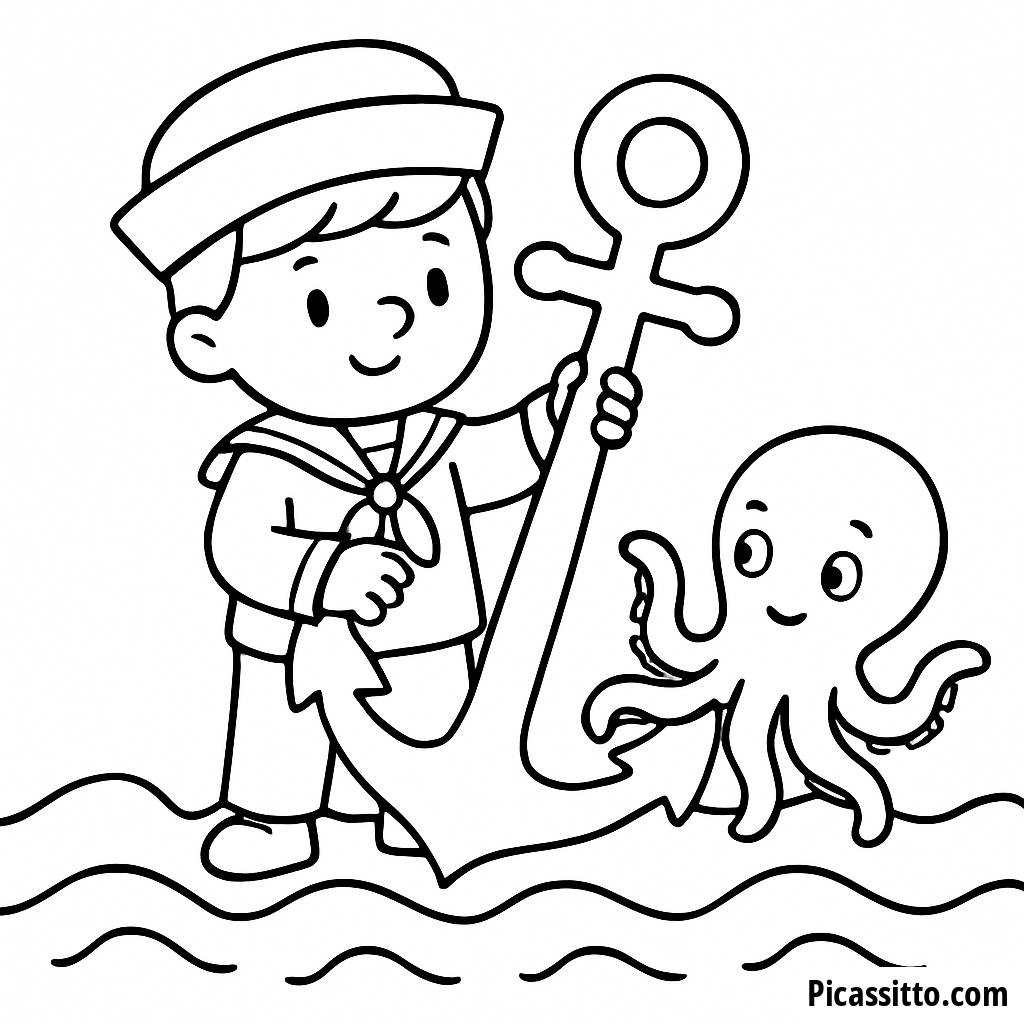 Página para Colorear del Marinero con Ancla