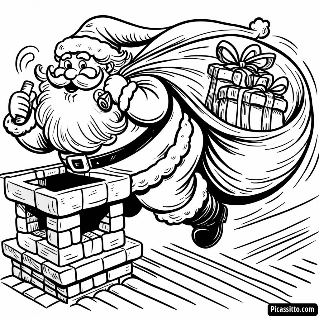 Раскраска Деда Мороза, Скользящего по Трубe