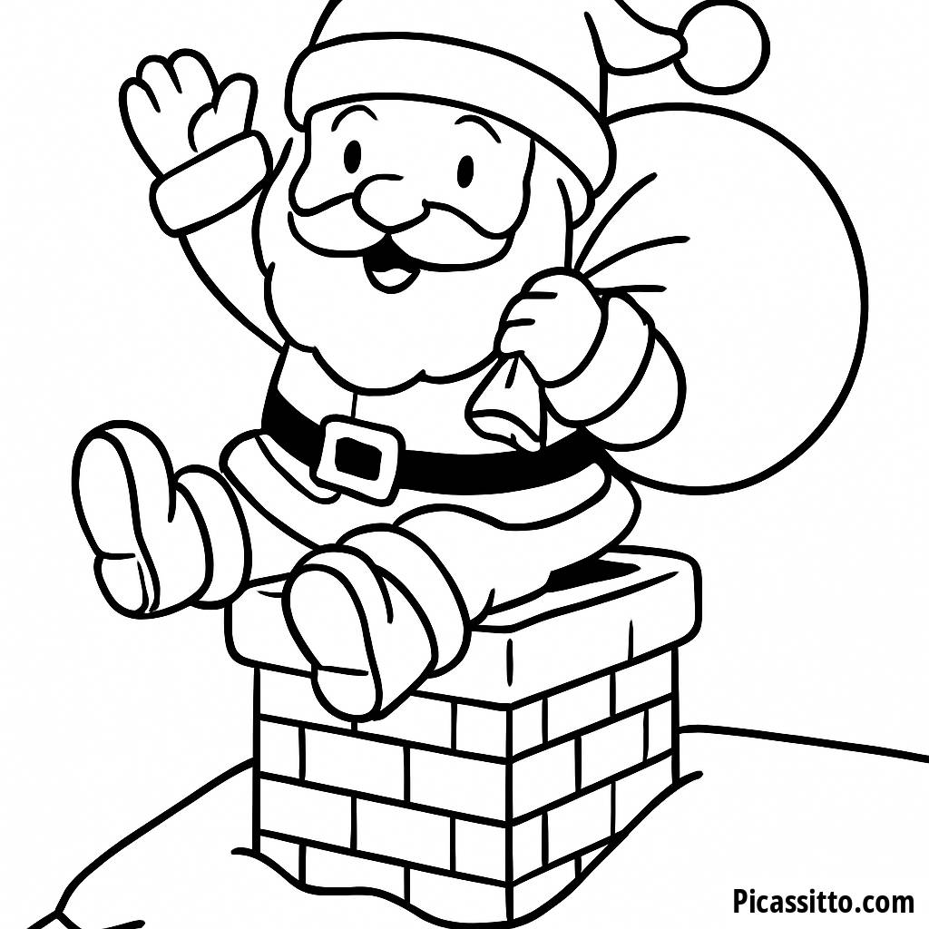 Página para Colorir do Papai Noel Descendo pela Chaminé
