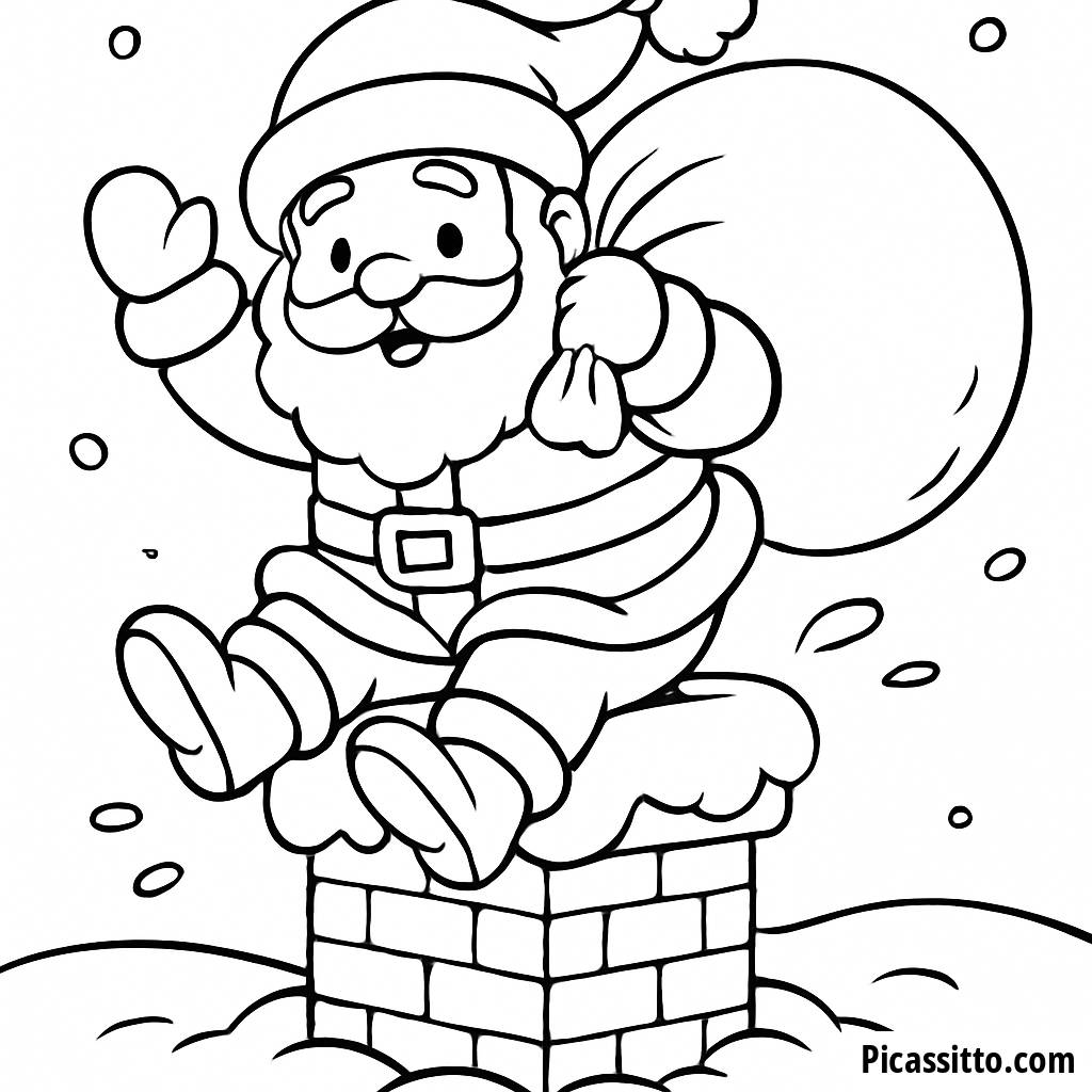 Pagina da Colorare di Babbo Natale che Scivola Giù per il Camino