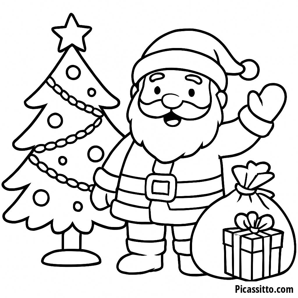 Pagina da Colorare di Babbo Natale che Saluta