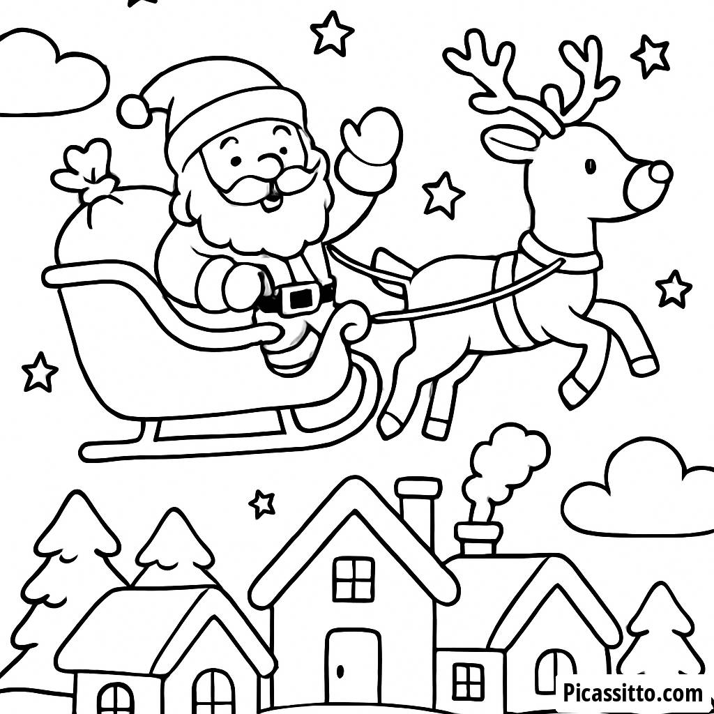 Página para Colorear: La Aventura del Trineo de Santa