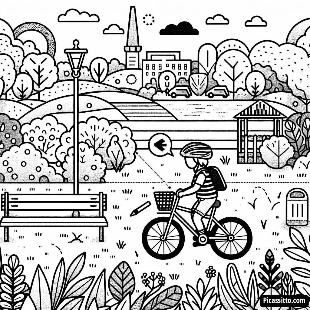 Scenic Park Cyclist Coloring Page
