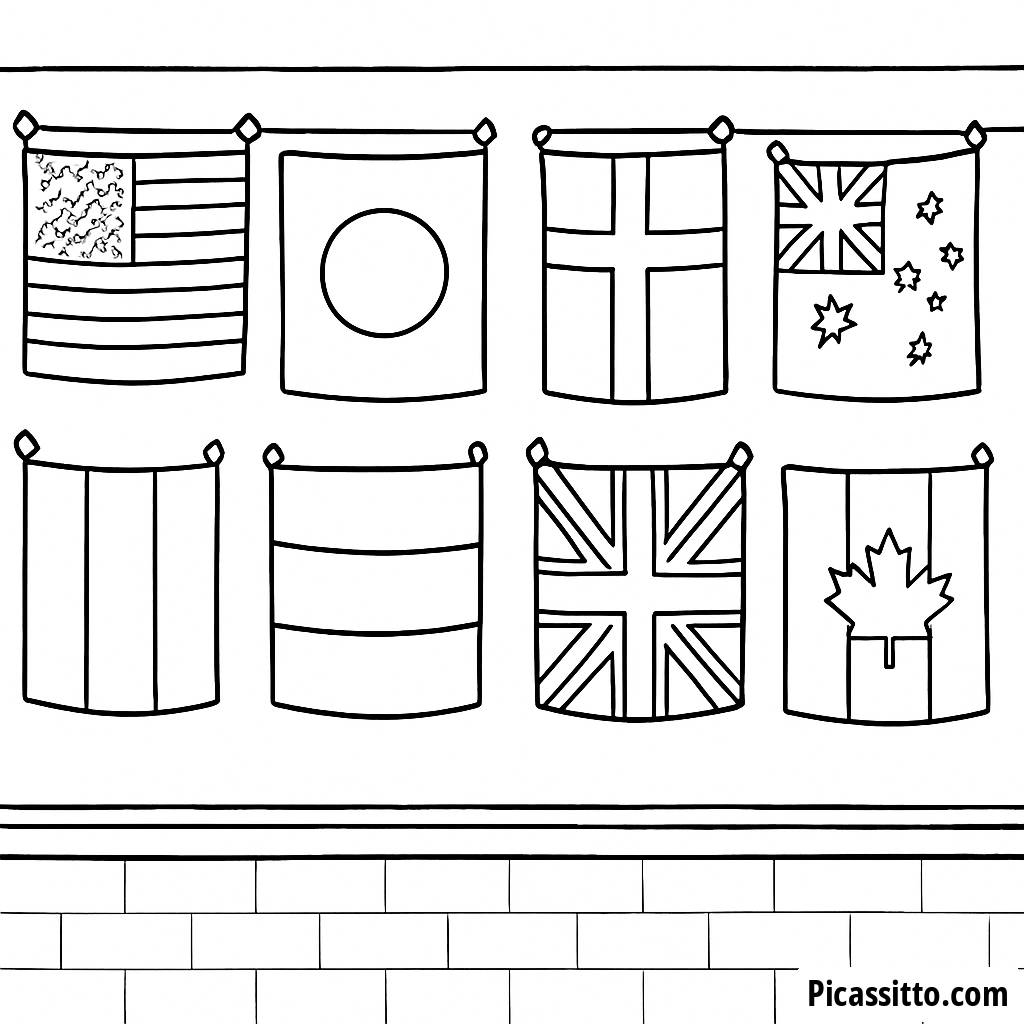 School Classroom Wall Flags Coloring Page