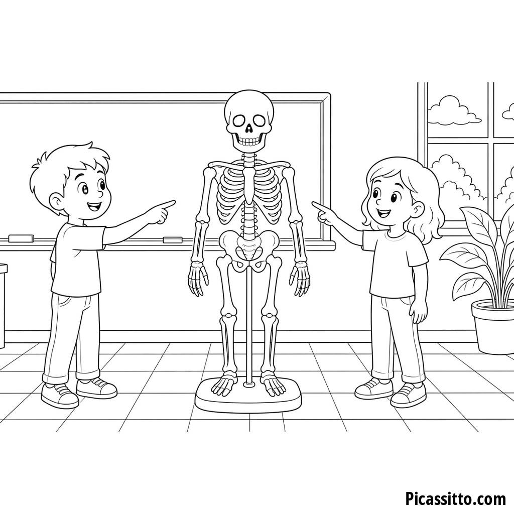 Science Class Skeleton Model Coloring Page