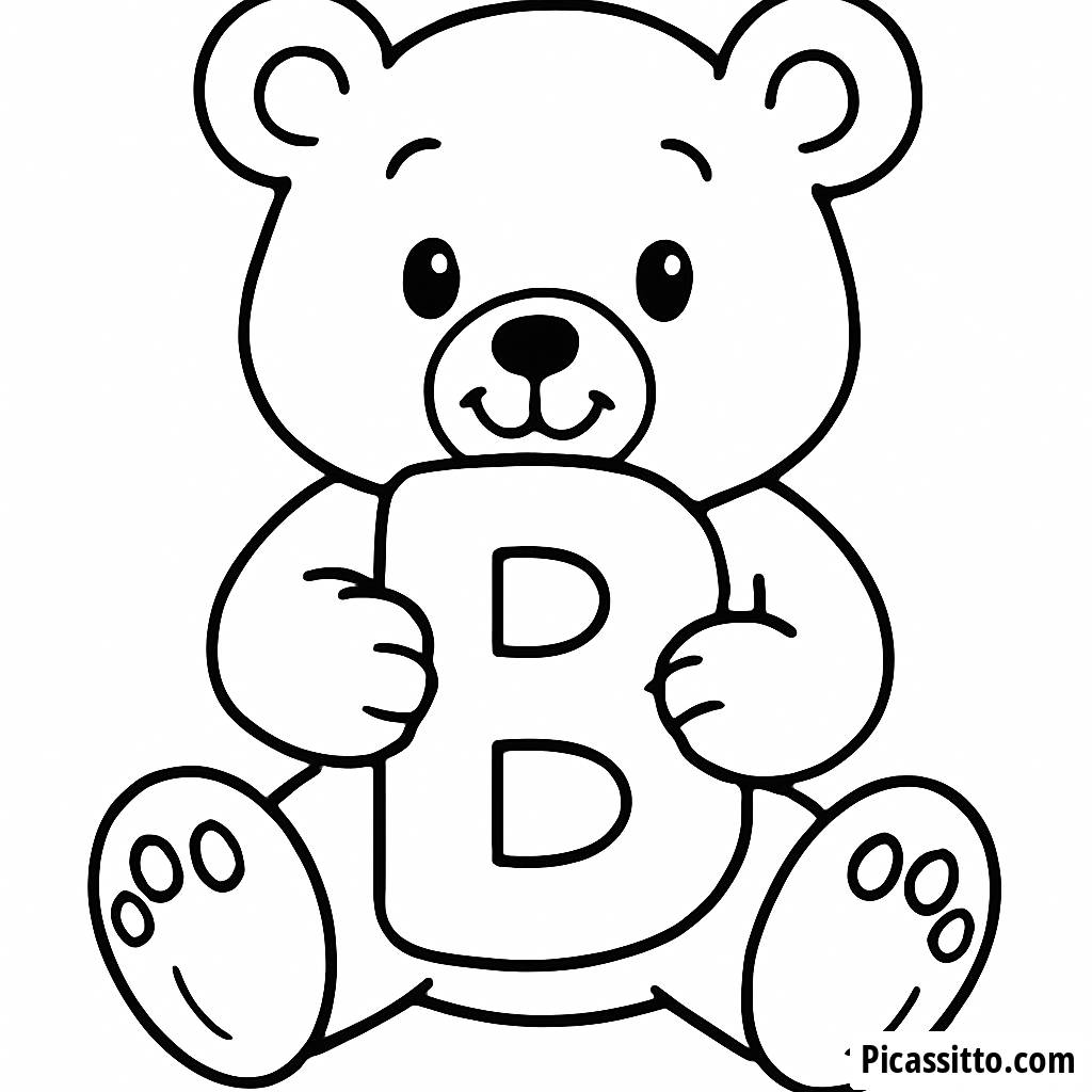 Página para Colorir: Urso Sorridente Segurando a Letra B