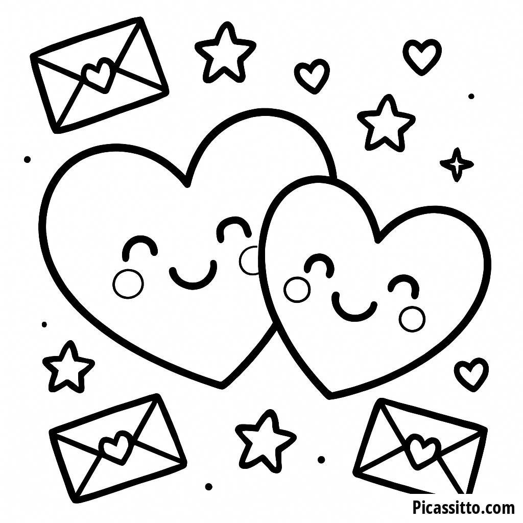 Página para Colorear Corazones Sonrientes