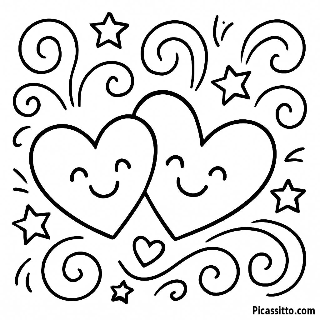 Pagina da Colorare Cuori Sorridenti