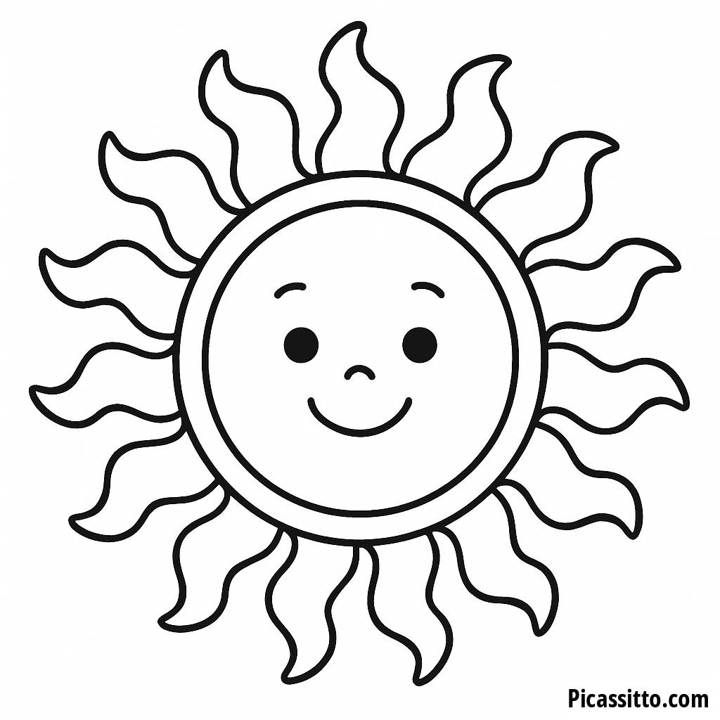 Pagina da Colorare Mandala del Sole Sorridente
