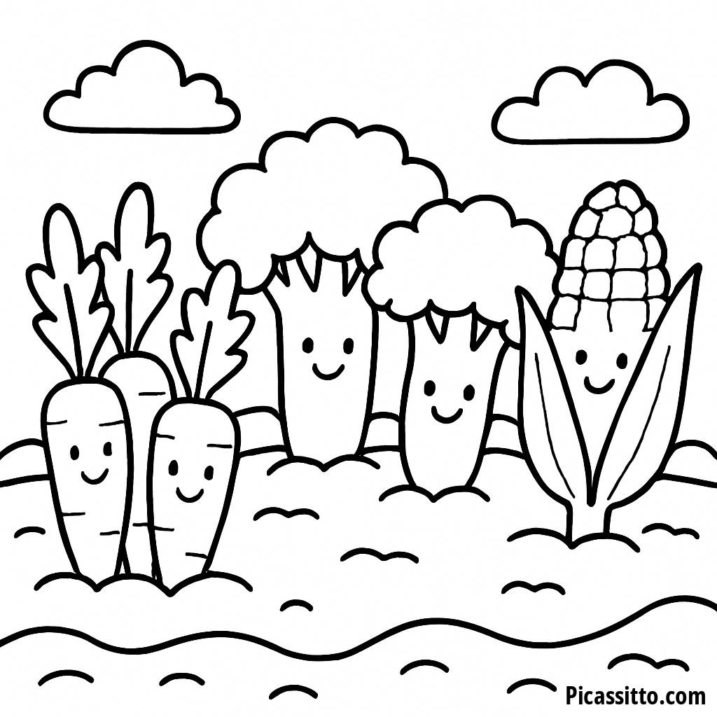 Smiling Vegetables Coloring Page