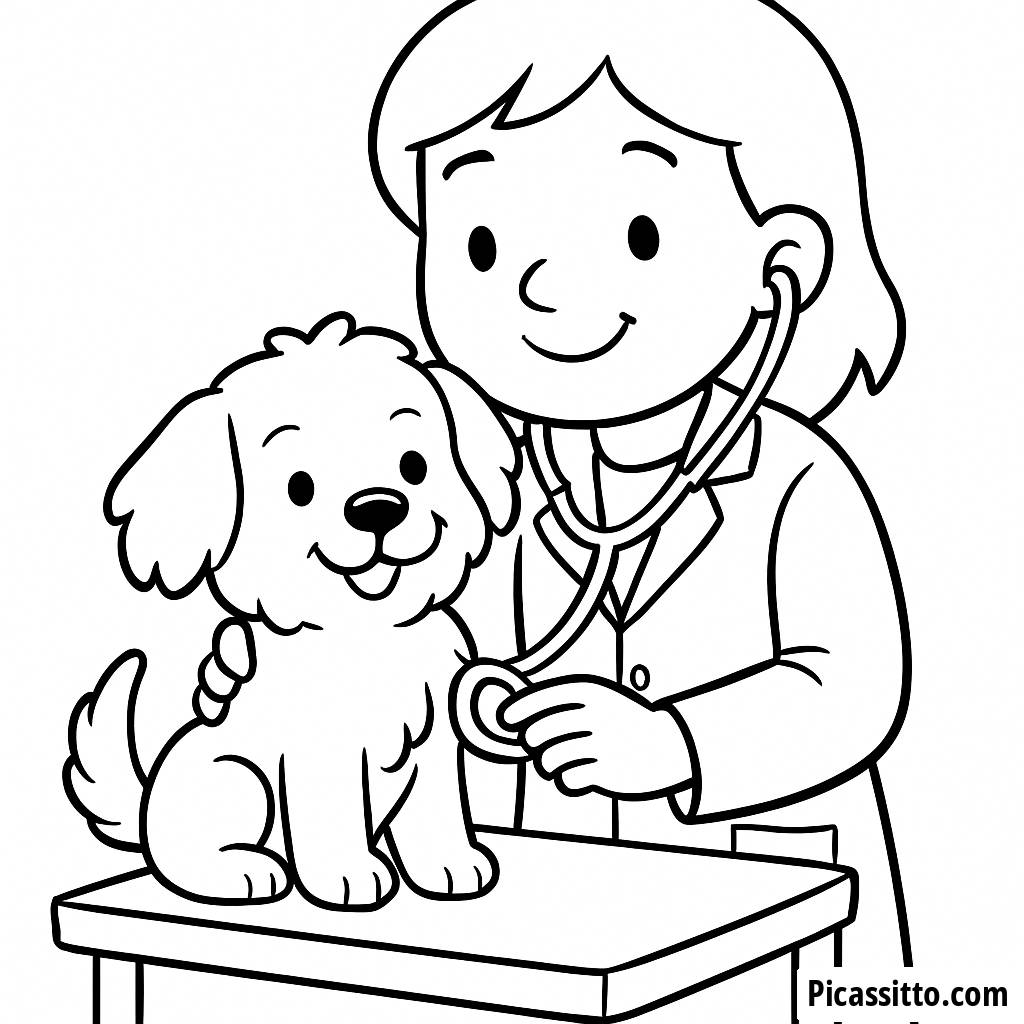 Pagina da Colorare Veterinario Sorridente