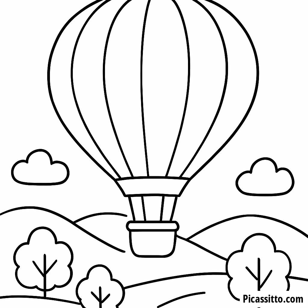 Farbseite mit einem Schwebenden Heißluftballon