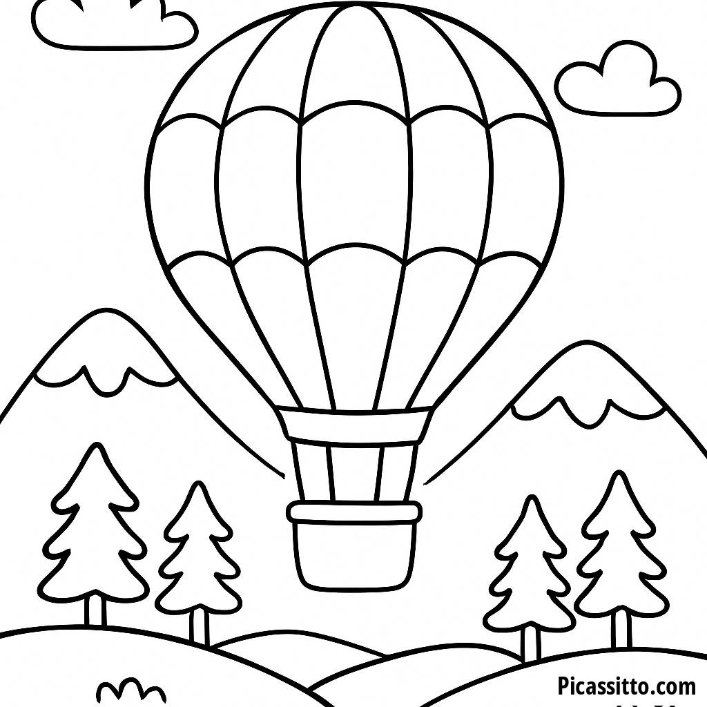 Pagina da Colorare con un Pallone Aerostatico in Volo