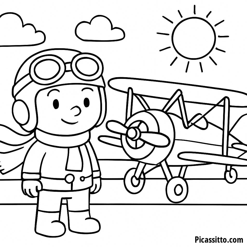 Página para Colorear: Piloto en el Cielo