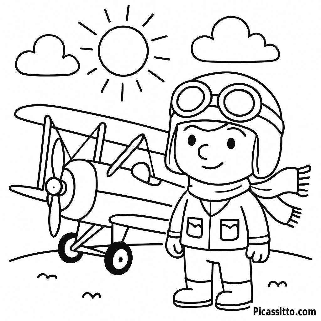 Page à Colorier: Pilote avec Biplan