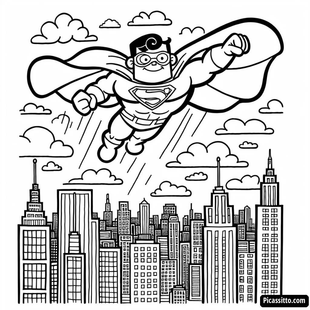 Página para Colorir de Super-Herói Voando