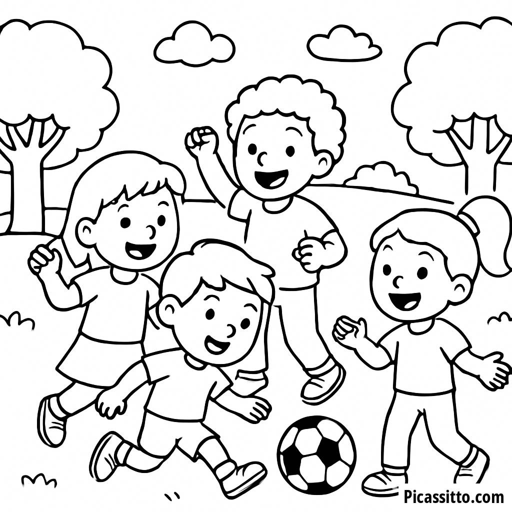 Fußballspiel Freunde Malbuchseite