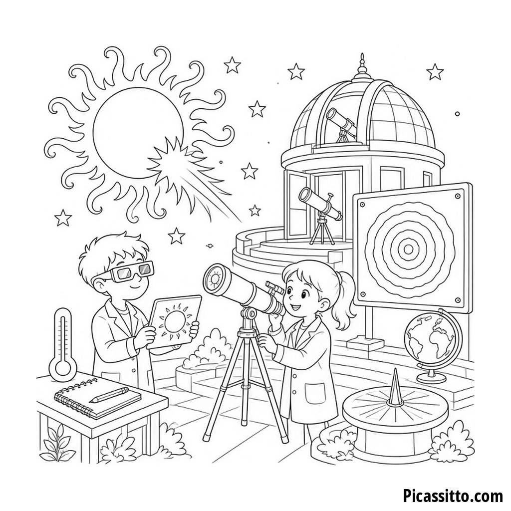 Kids at the Solar Observatory Coloring Page