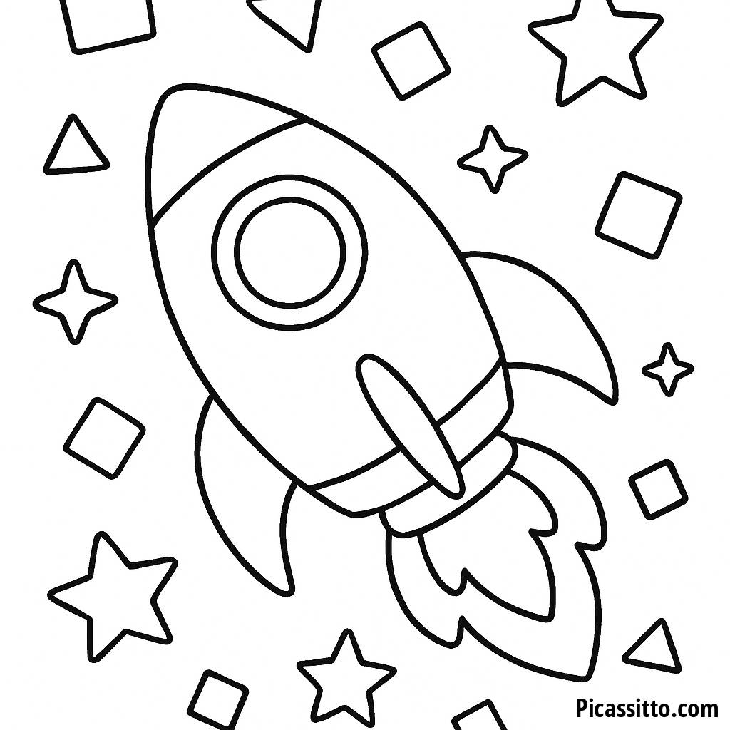 Pagina da Colorare di Nave Spaziale e Forme