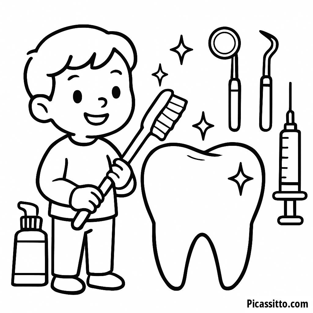 Sparkling Tooth Brushing Coloring Page