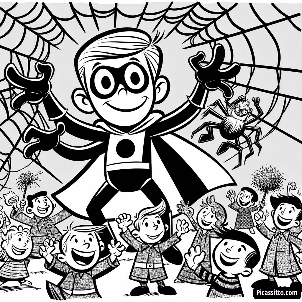 Раскраска Человека-Паука: Ловля Злодея с Помощью Паутинки!