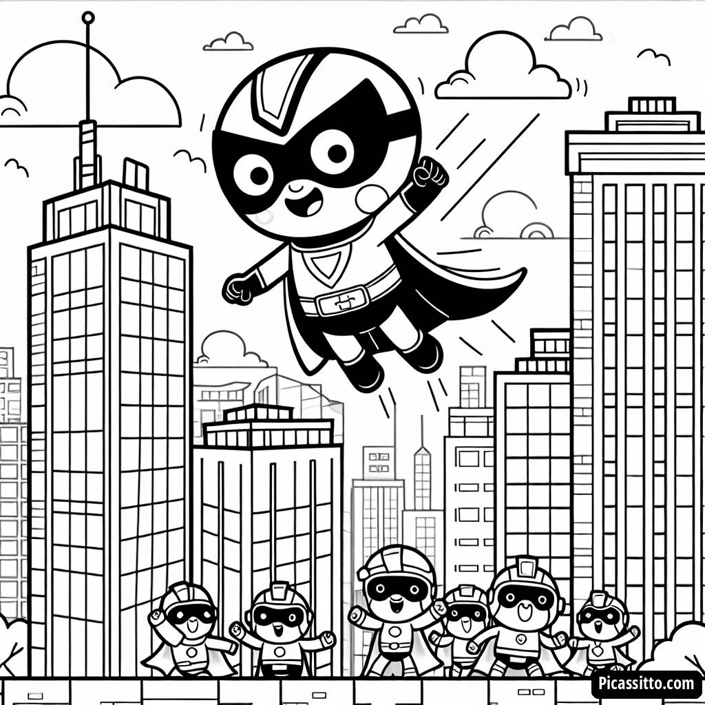 Раскраска Человека-Паука: Прыжки между Зданиями с Друзьями Спайди!