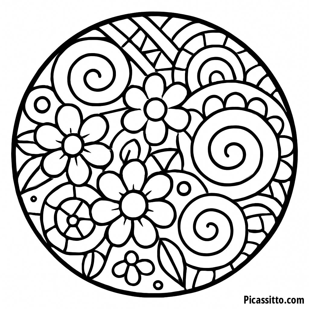 Página para Colorear Mandala de Espirales y Flores