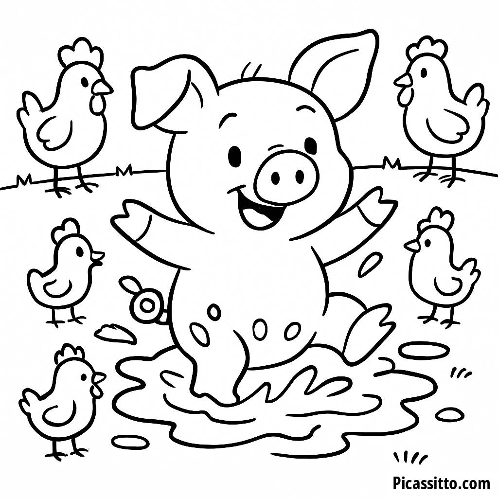 Farbenfrohe Seite mit einem Planschenden Schwein